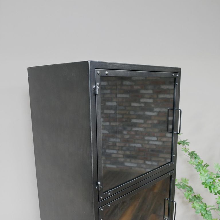 Display Cabinet - Black Metal - 3 Door - Narrow