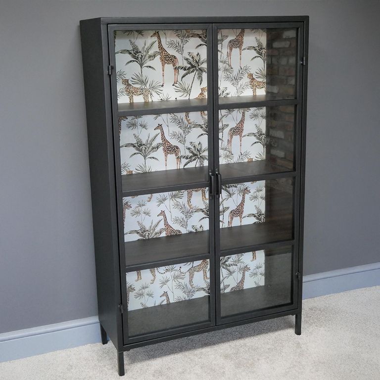 Display Cabinet - Black Metal and Glass - 2 Door