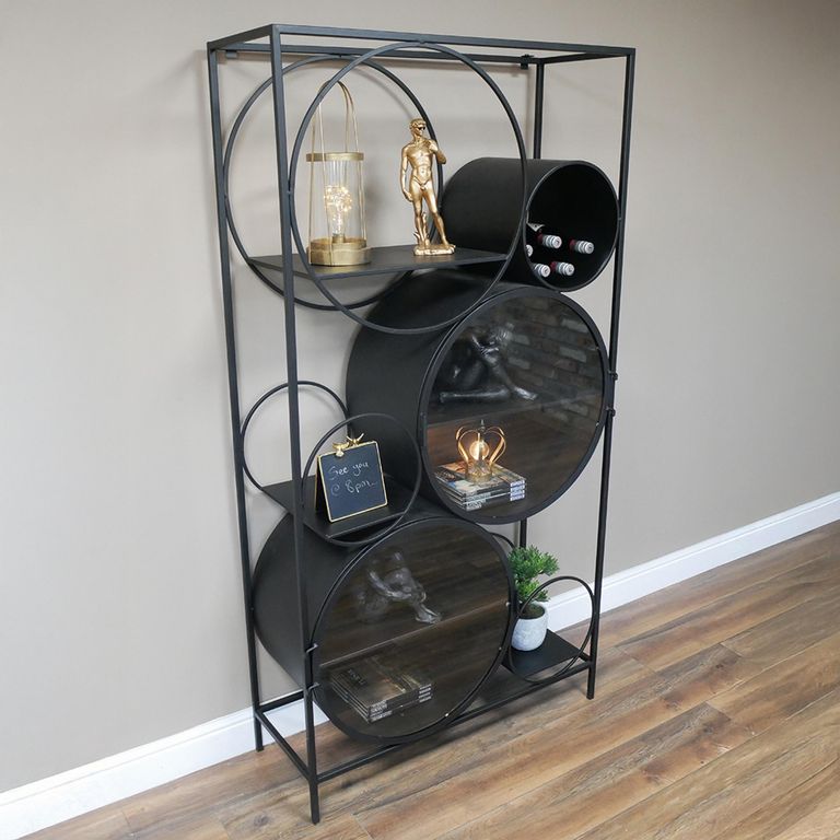 Display Cabinet - Black Metal and Glass - Round Shelves