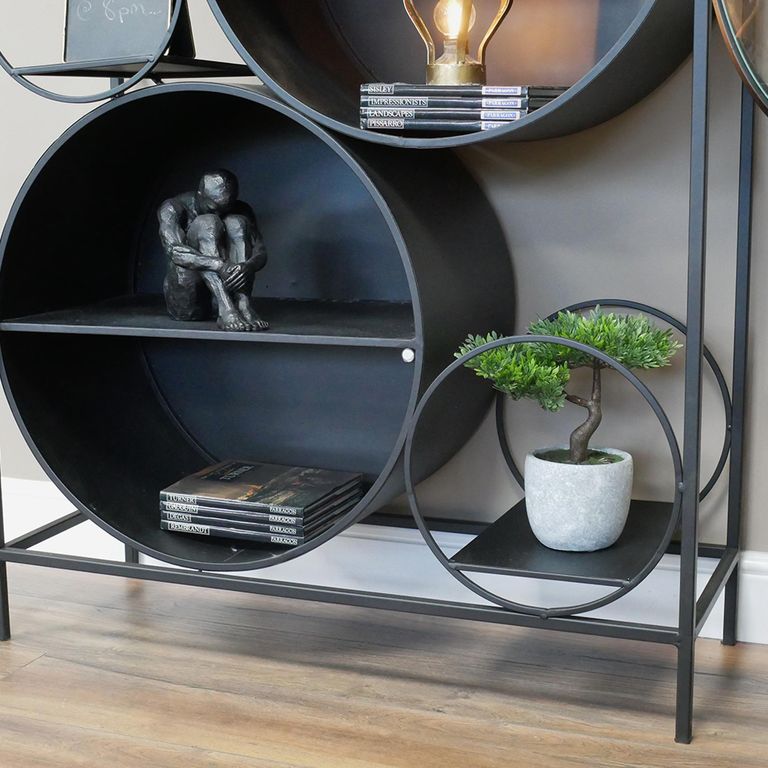 Display Cabinet - Black Metal and Glass - Round Shelves