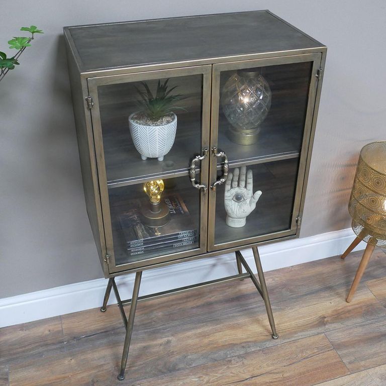 Display Cabinet - Brushed Gold Metal - 2 Door