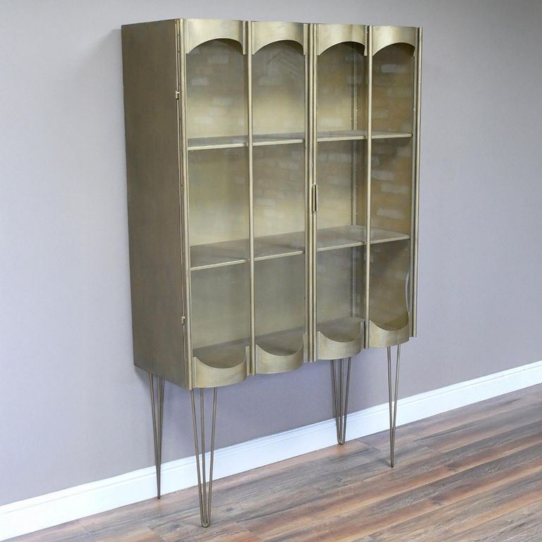 Display Cabinet - 2 Door - Metal and Glass - Gold