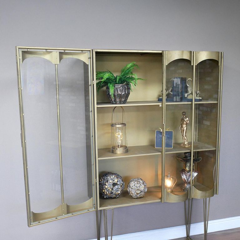 Display Cabinet - 2 Door - Metal and Glass - Gold