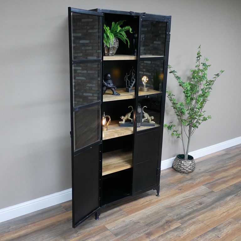 Display Cabinet - 2 Door - Black Metal - Industrial