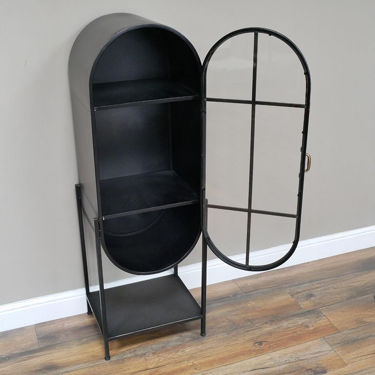 Display Cabinet - Industrial - Black Metal and Glass - Arched - 1 Door