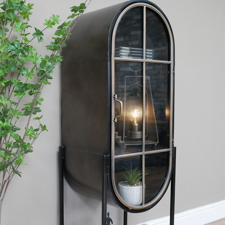 Display Cabinet - Industrial - Black Metal and Glass - Arched - 1 Door