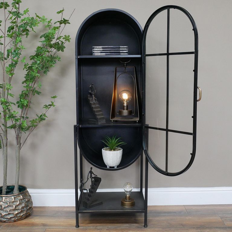 Display Cabinet - Industrial - Black Metal and Glass - Arched - 1 Door