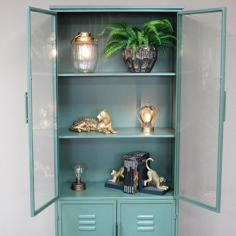 Display Cabinet - 4 Door - Green Metal - Industrial