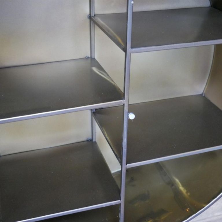 Display Cabinet - Industrial - Grey Metal - Round - 2 Glass Doors