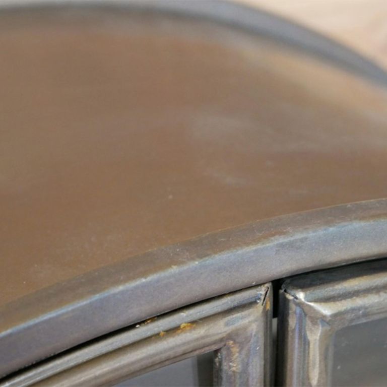 Display Cabinet - Industrial - Grey Metal - Round - 2 Glass Doors