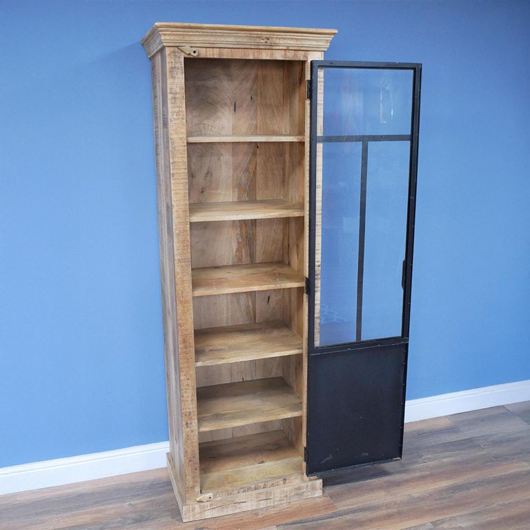 Tall Cabinet - Rustic Mango Wood and Glass - 1 Door