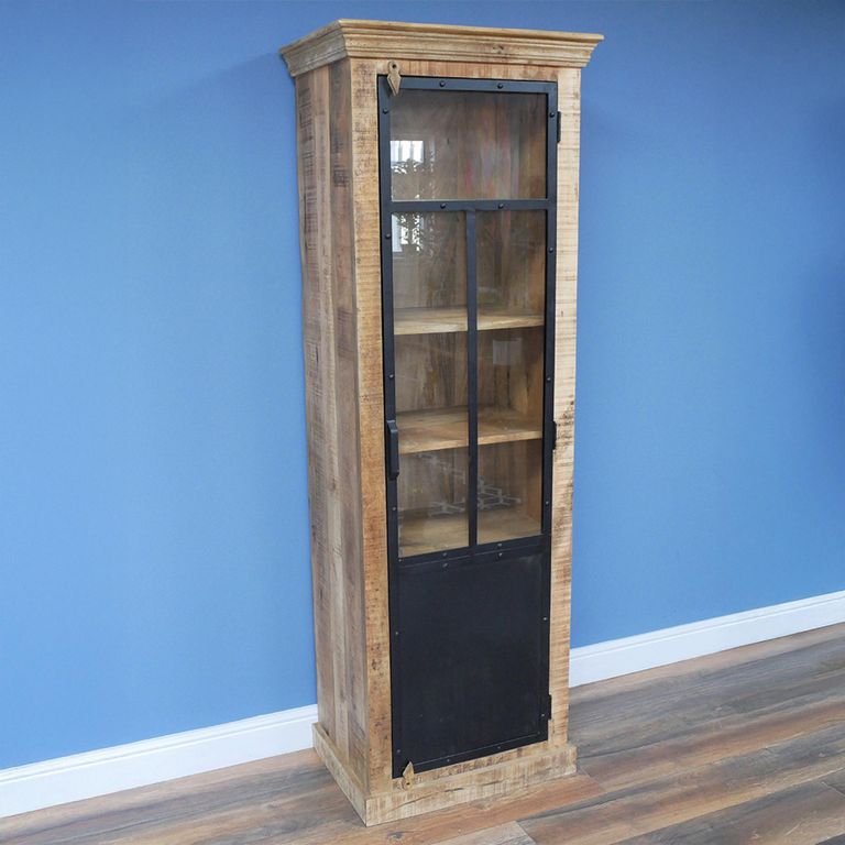 Tall Cabinet - Rustic Mango Wood and Glass - 1 Door