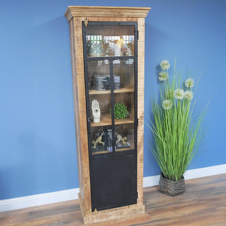 Tall Cabinet - Rustic Mango Wood and Glass - 1 Door