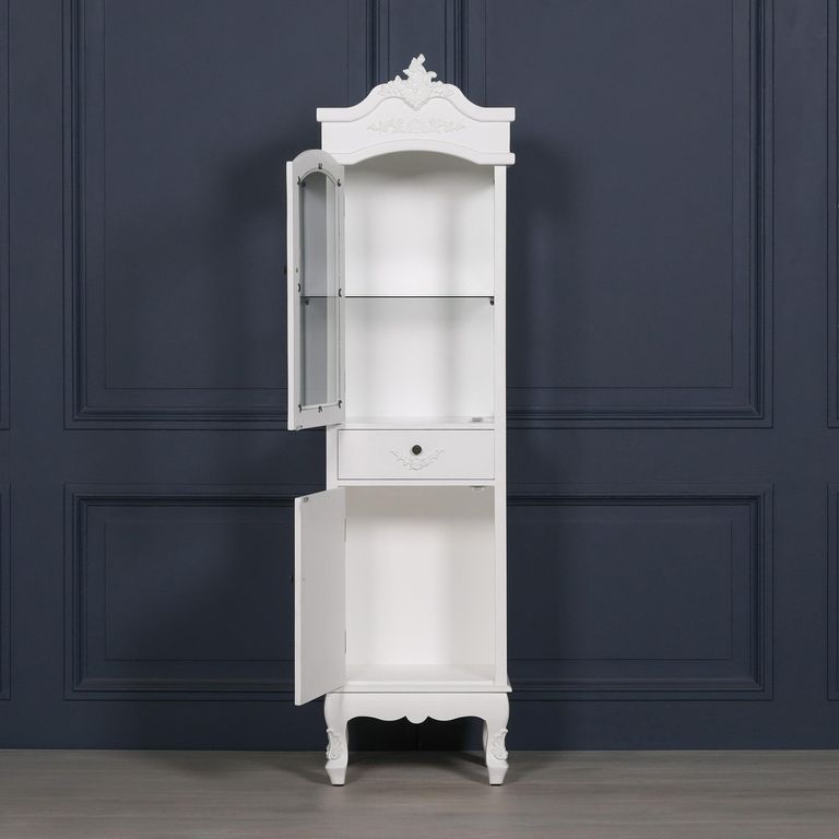 French Style Display Cabinet - White - Narrow