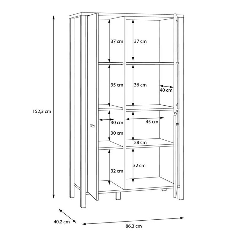 High Rock Oak Effect 3 Door Display Cabinet