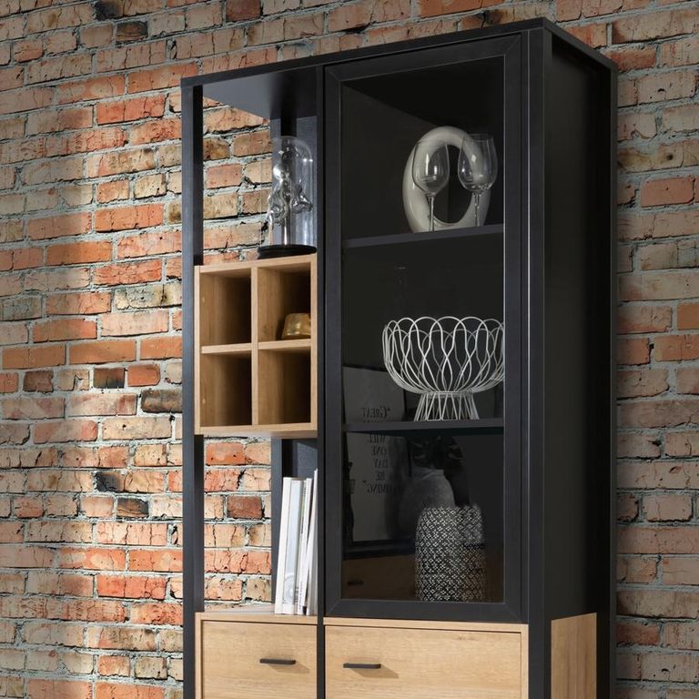High Rock Oak Effect Display Cabinet