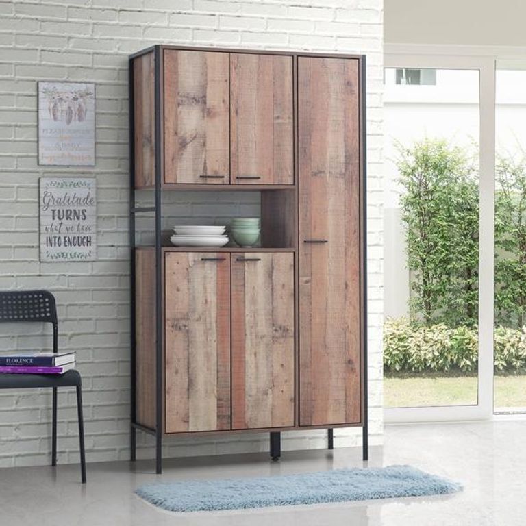 Industrial Rustic Oak Effect 5 Door Kitchen Cabinet