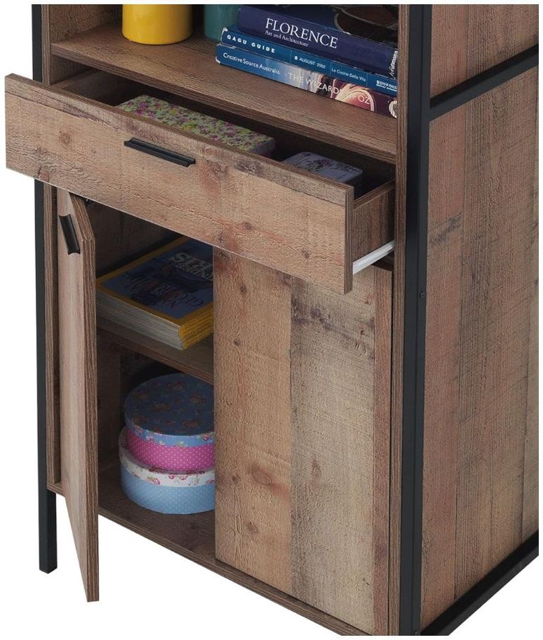 Industrial Rustic Oak Effect Tall Storage Cabinet