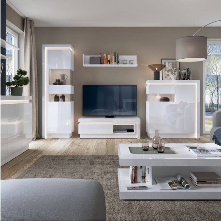 Lyon White Gloss Narrow Display Cabinet - RHD