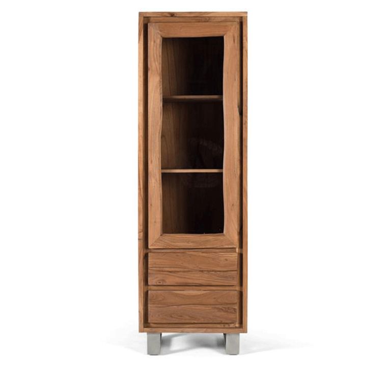 Monza Natural Acacia Wood - 1 Door Narrow Display Cabinet