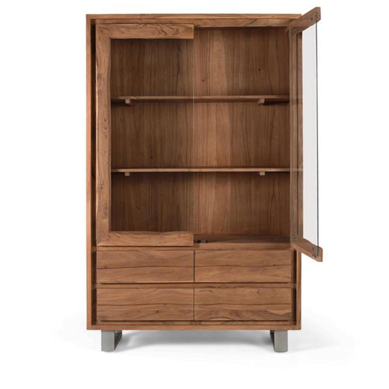 Monza Natural Acacia Wood - 2 Door Wide Display Cabinet