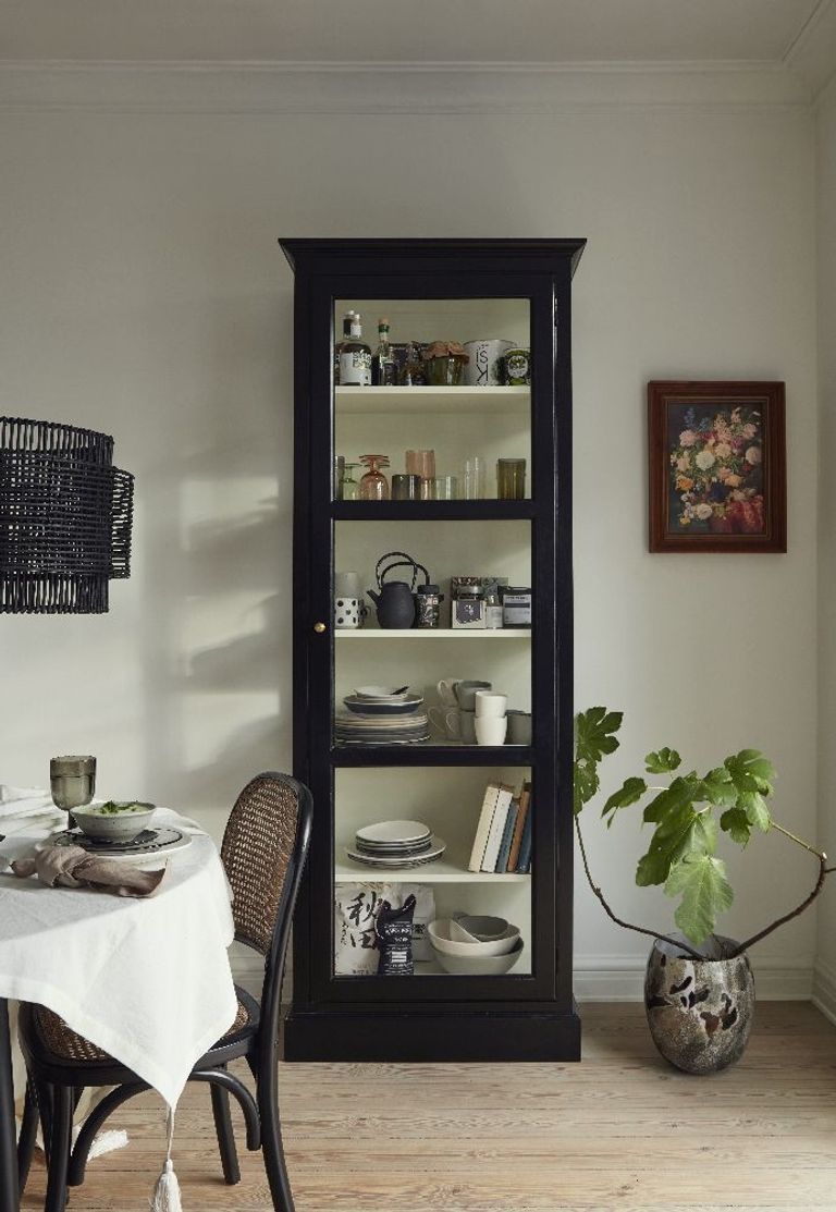 Classic Black Mango Wood 1 Door Display Cabinet