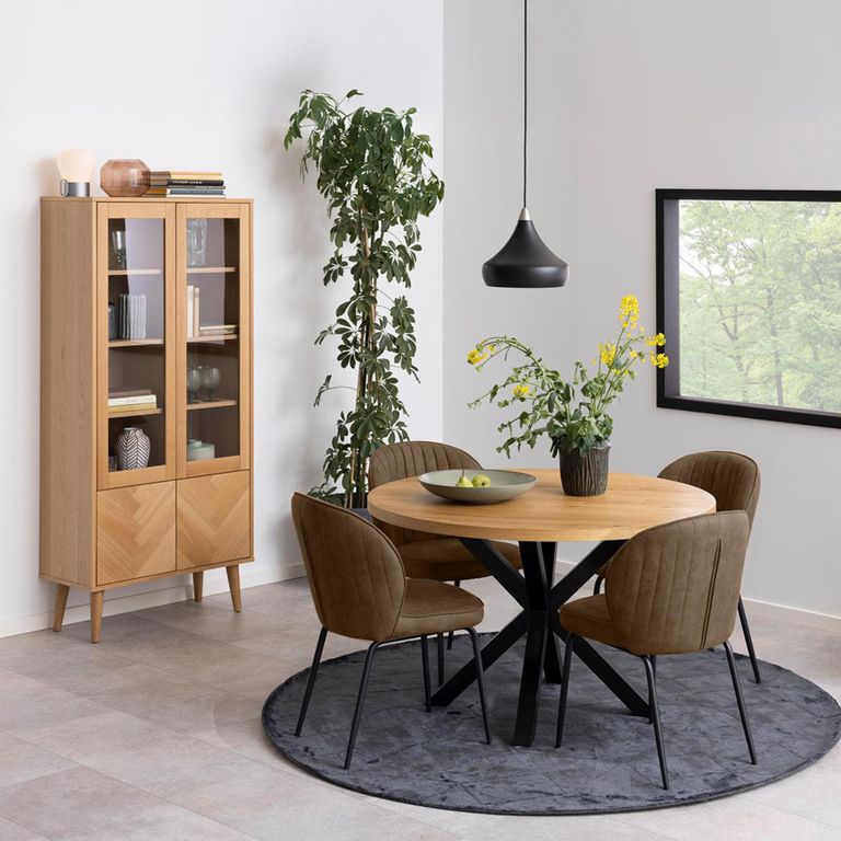 Nagano Display Cabinet - 4 Door - Herringbone Oak Pattern