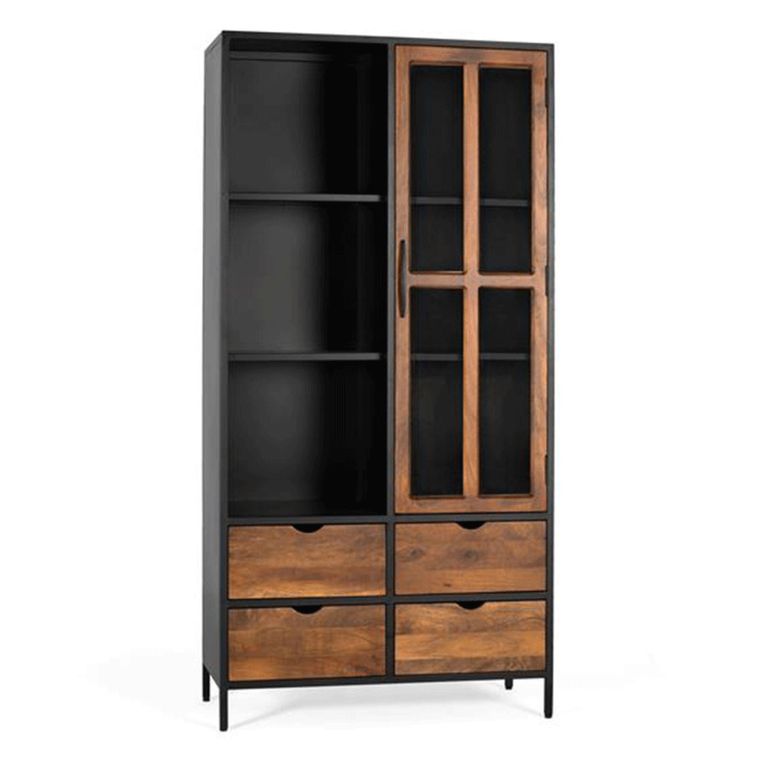 Rieti Display Cabinet - Industrial Style - Mango Wood - 1 Door