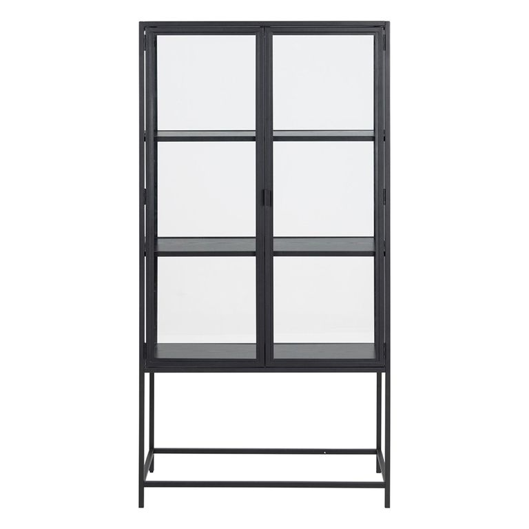 Seaford Display Cabinet - 2 Door - Black Melamine and Metal