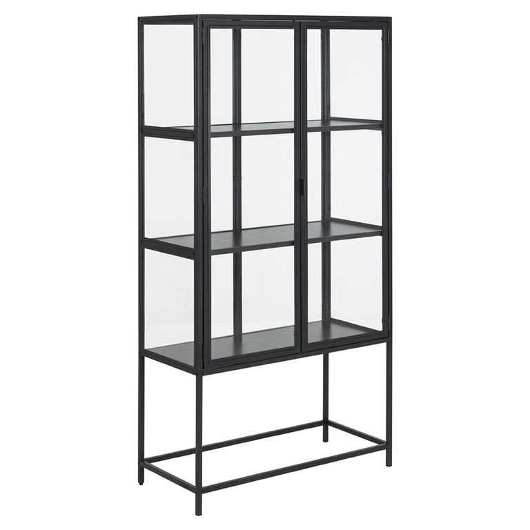 Seaford Display Cabinet - 2 Door - Black Melamine and Metal