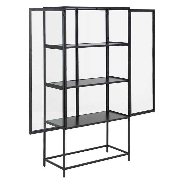 Seaford Display Cabinet - 2 Door - Black Melamine and Metal