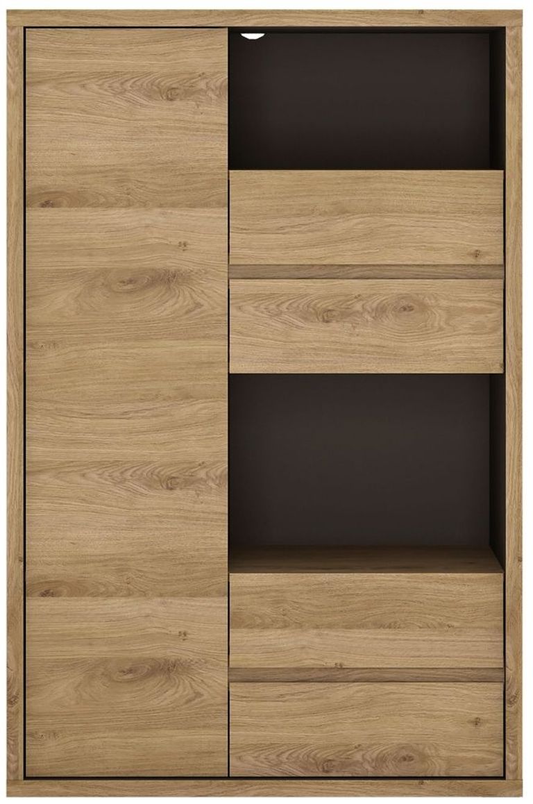 Shetland Oak Effect 1 Door 4 Drawer Display Cabinet