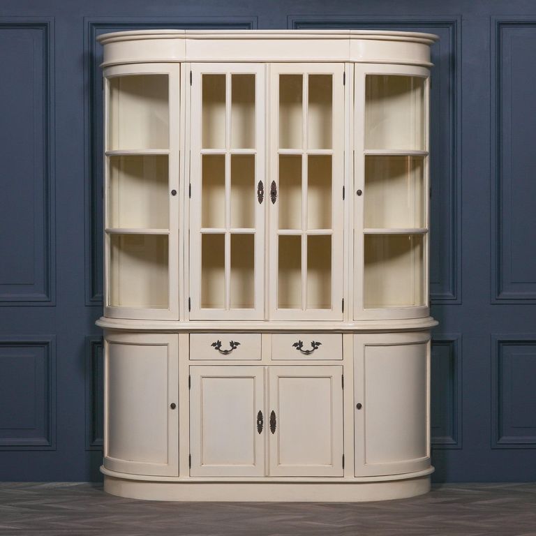 Vintage Cream Mahogany Display Cabinet - Curved