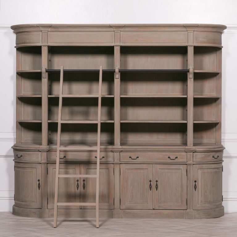 White Cedar Wood Display Cabinet with Ladder - Large - Curved