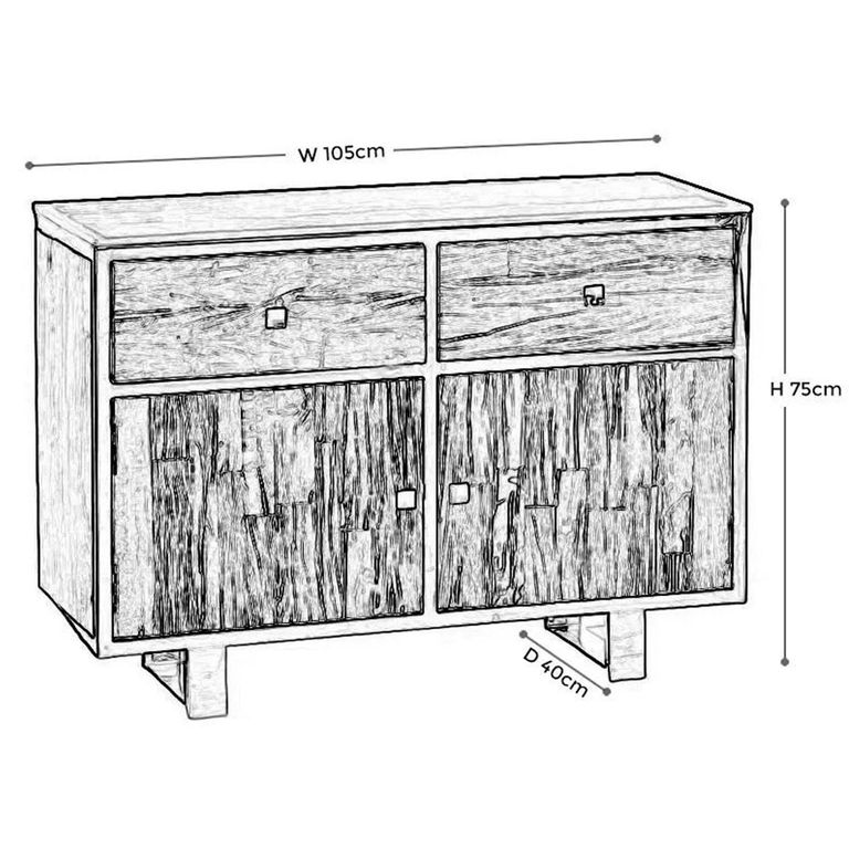 Clearance - Railway Sleeper Gass Top 105cm Small Sideboard - 2 Doors - Brand New Item