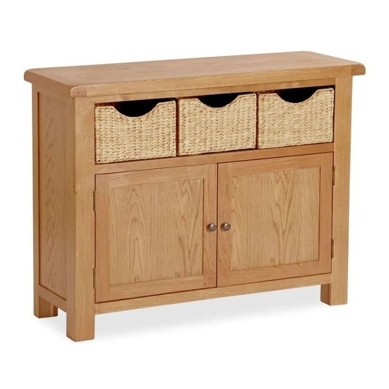 Salisbury Premium Small Sideboard - 2 Door - with Baskets - Oak - 110cm