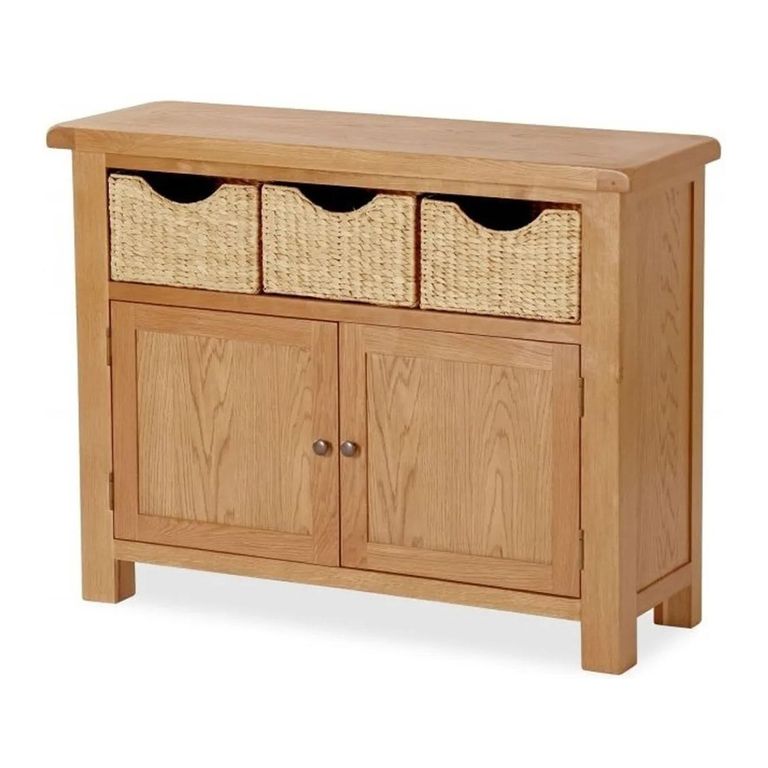 Salisbury Premium Small Sideboard - 2 Door - with Baskets - Oak - 110cm