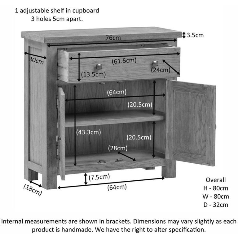 Original Compact Sideboard - 2 Door - 80cm - Rustic Oak