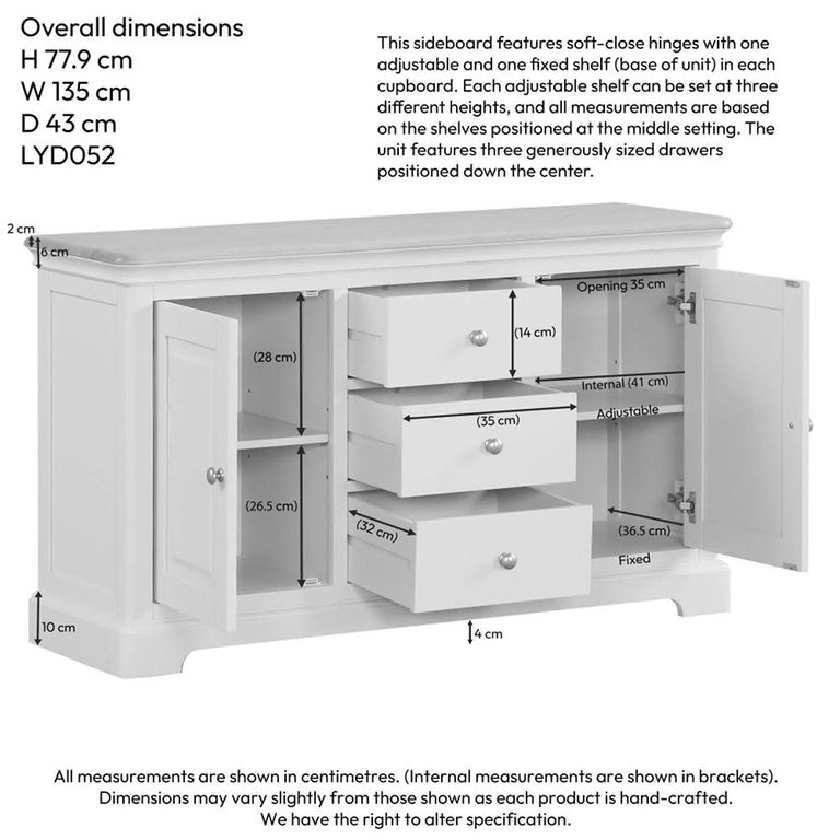 Cromwell Medium Sideboard - 135cm - 2 Door - Grey Painted