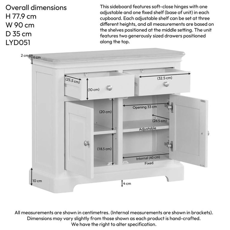 Cromwell Small Sideboard - 90cm - 2 Door - Grey Painted