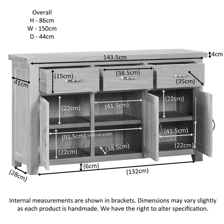 Wilmont Medium Sideboard - 3 Door - 150cm - Oak