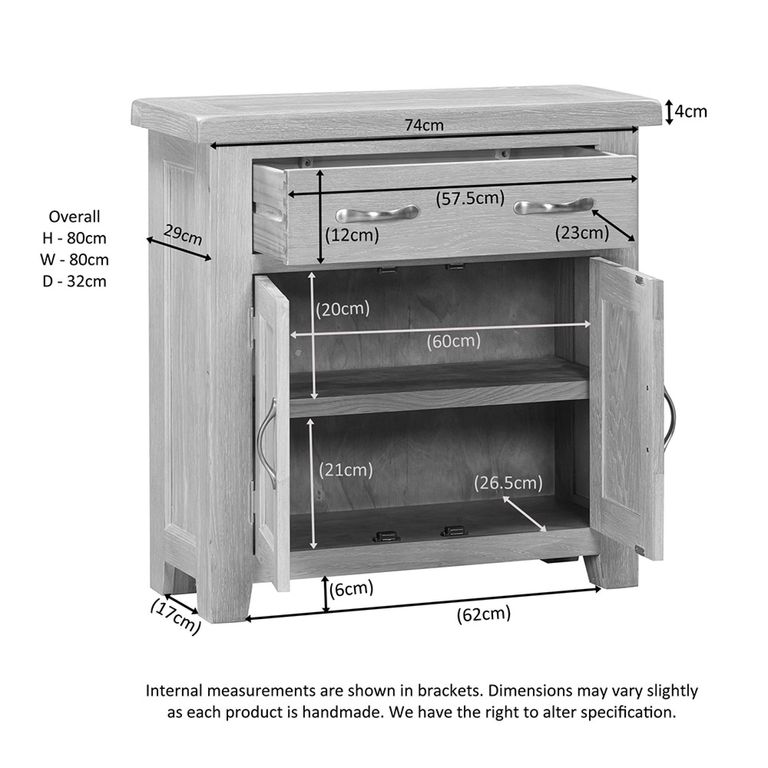 Wilmont Compact Sideboard - 2 Door - 80cm - Oak