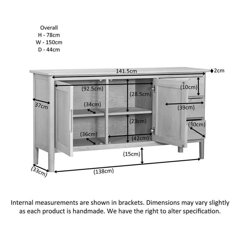 Twyford Large Sideboard - 2 Door - 150cm - Oak