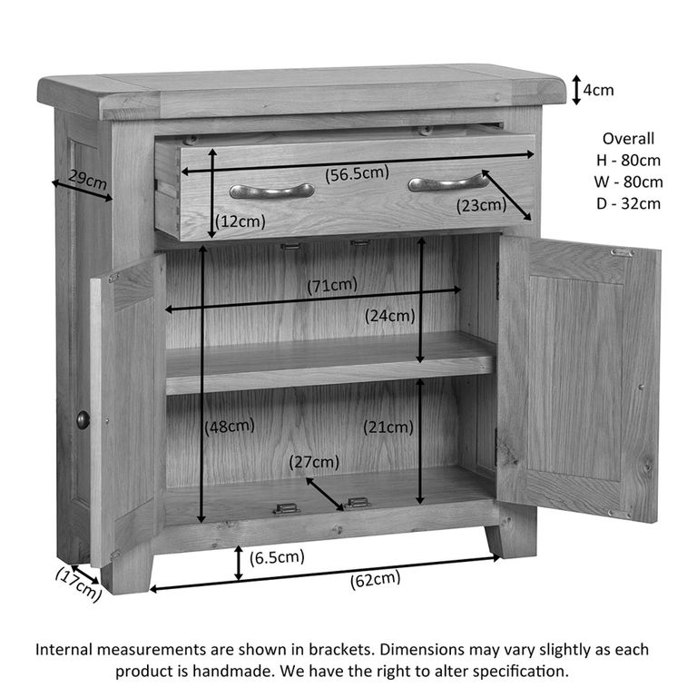 Somer Compact Sideboard - 2 Door - 80cm - Oak