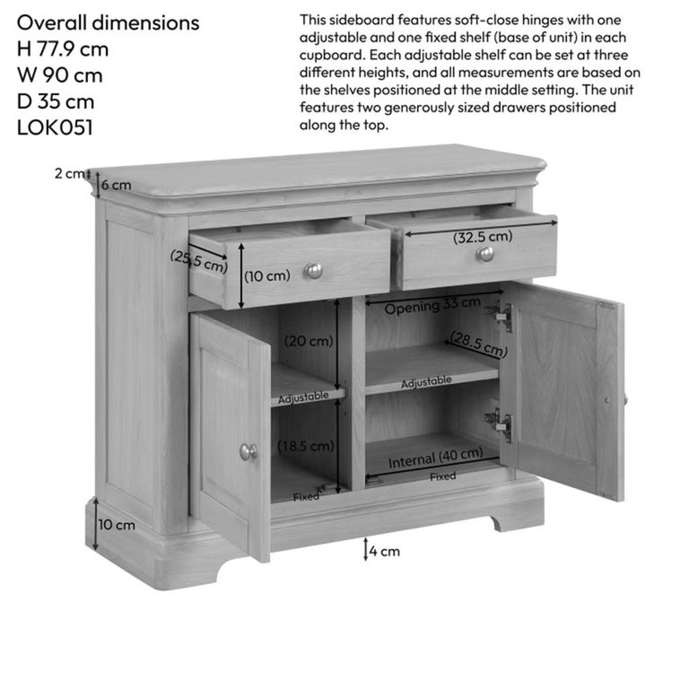 Cromwell Small Sideboard - 90cm - 2 Door - Oak