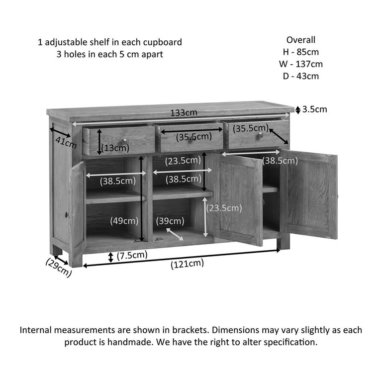Appleby Medium Sideboard -  137cm - 3 Door - Oak