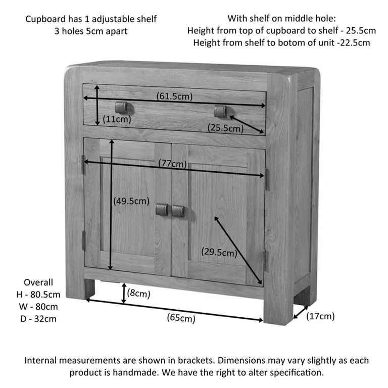 Curve Sideboard - Small 2 Door - 80cm - Oak