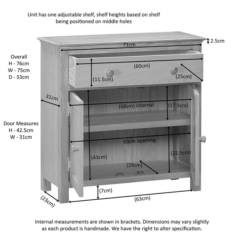 Arlington Small Sideboard - 75cm - 2 Door - Oak