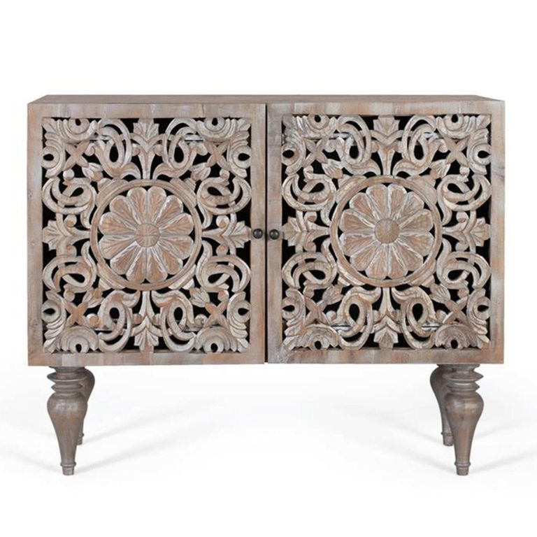 Clearance - Edith Sideboard - 100cm - 2 Door - Small - Grey - Carved Mango Wood - FSS16547