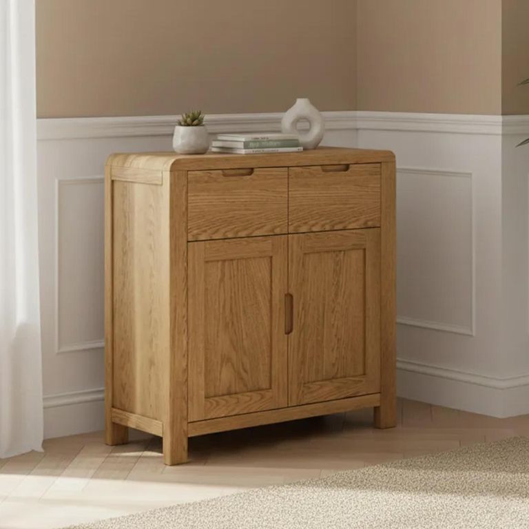 Clearance - Thurlestone Sideboard - 88cm - 2 Door - Curved - Small - Oak - FSS16568